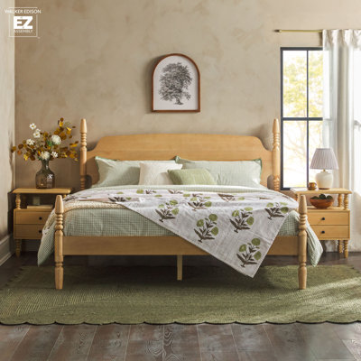 Solid Wood 3-Piece Spindle Vivienne Bed With Two Walker Edison Ez Assembly (Tm) Premium 2-Drawer Nightstands