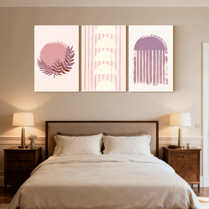 Ensemble de 3 reproductions d'art contemporain sur toile, H 18 po x l 36 po