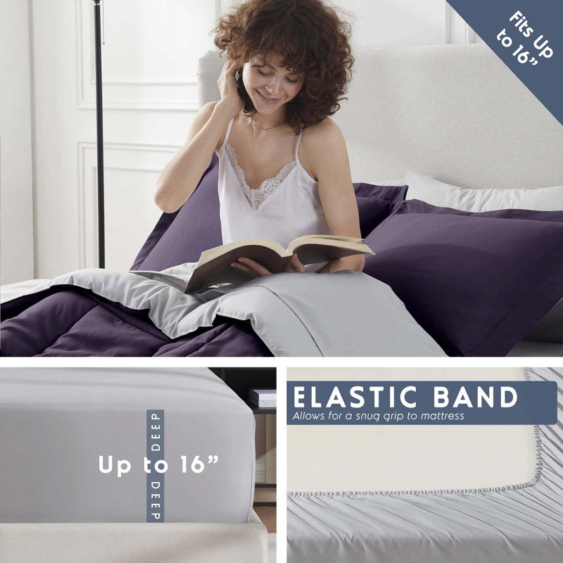 Bed-in-A-Bag Reversible Comforter Set with Bed Sheets & Memory Foam Cooling Pillows, King Comforter + 8 Additional Pieces