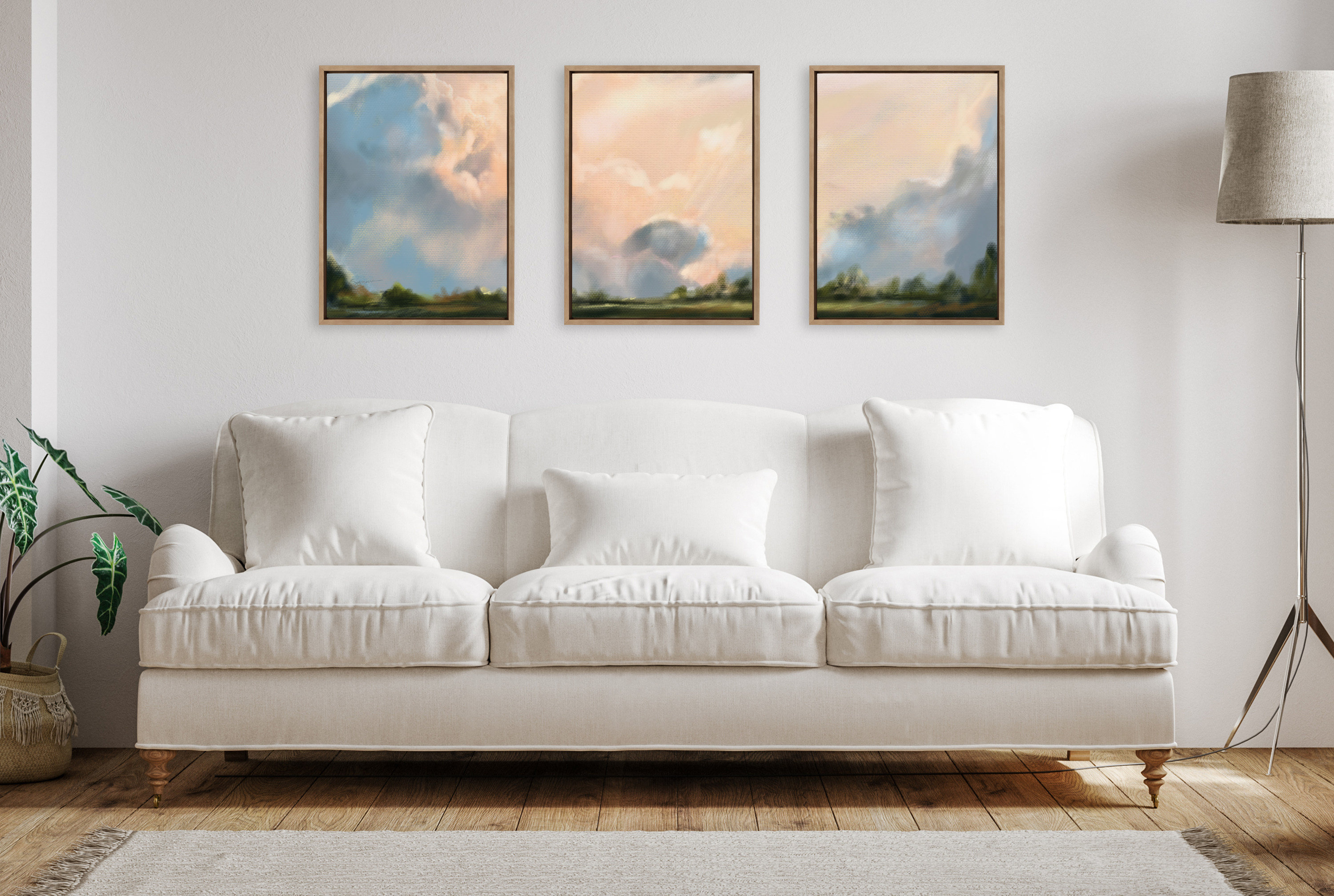 canvas triptych wall art  Clouds of Colour countryside paintings