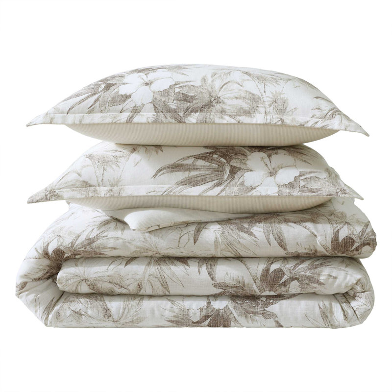 Tommy Bahama Beachway Blooms Cotton Reversible Comforter Set, Beige, Queen Comforter + 2 Standard Shams