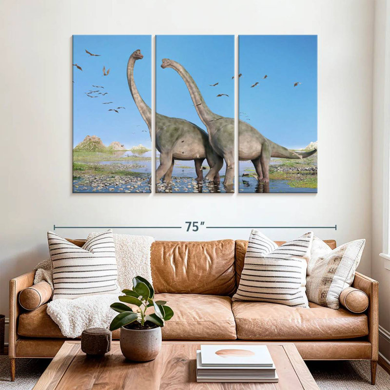 Ashachia, brachiosaure et ptérosaures, H 42 po x l 65 po