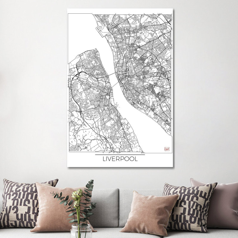 Liverpool Minimal Urban Blueprint Map by Hubert Roguski - Wrapped Canvas Print, 152.5 cm H x 101.5 cm W