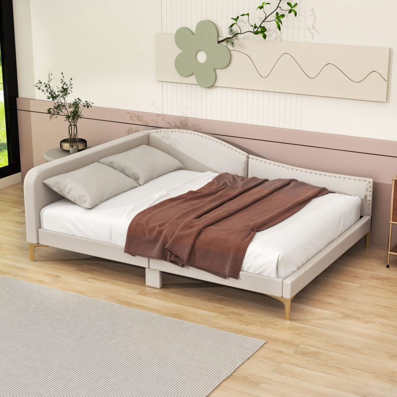 Lit de jour en lin avec accoudoirs Ceryis, Double, Beige