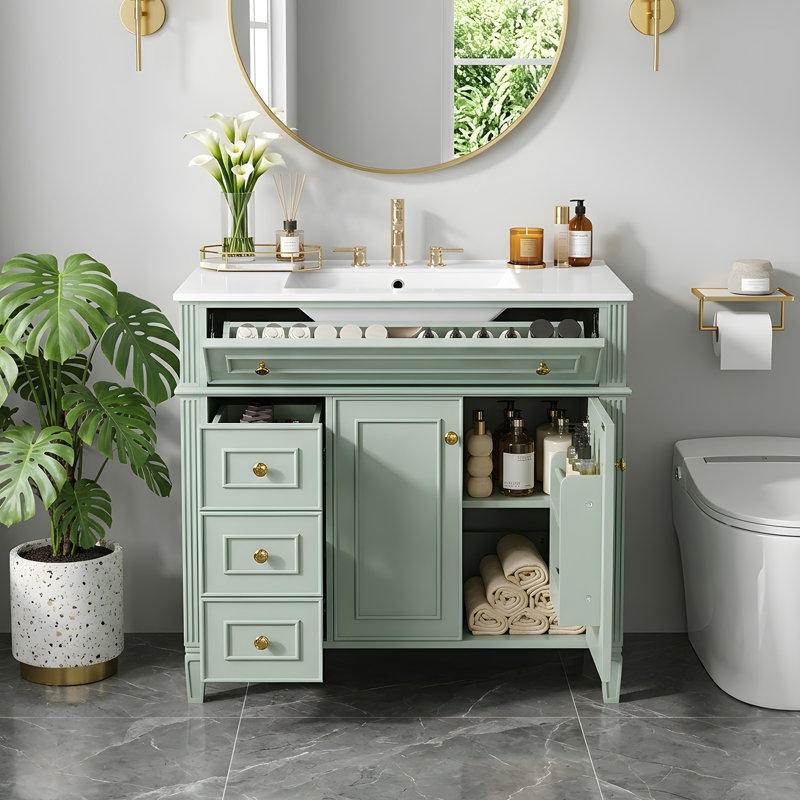 Meuble-lavabo sur pied 36 po avec lavabo, Vert