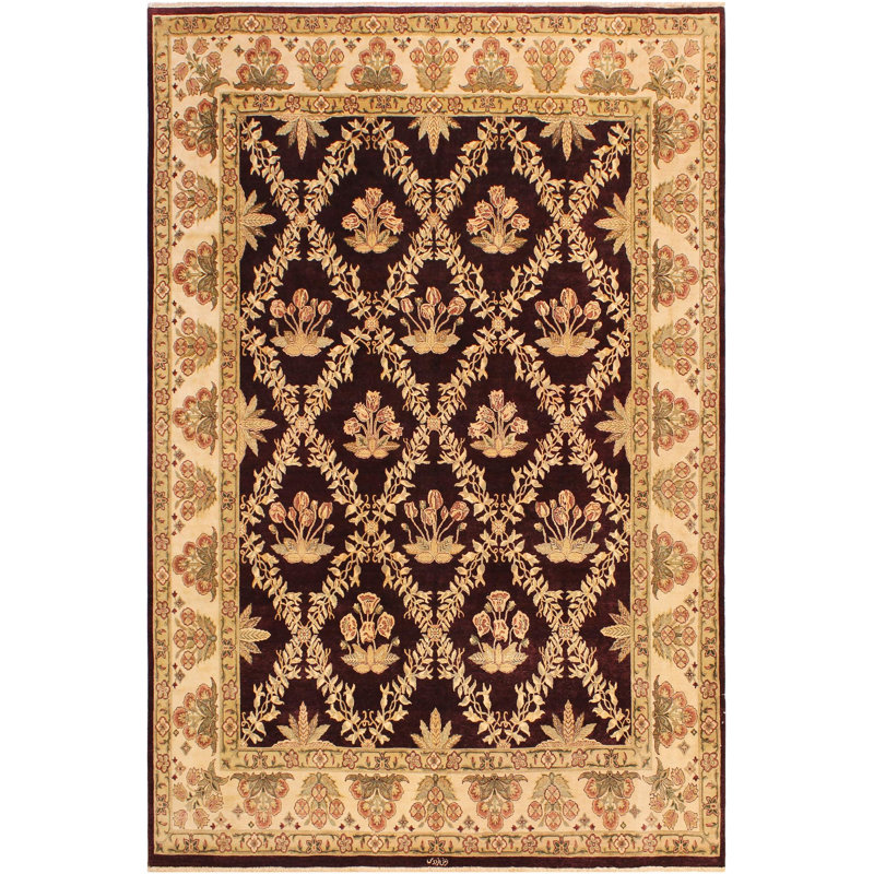 Tapis rouge / beige / noir en laine noué à la main à motif oriental 8 pi 3 po x 10 pi 2 po Roby
