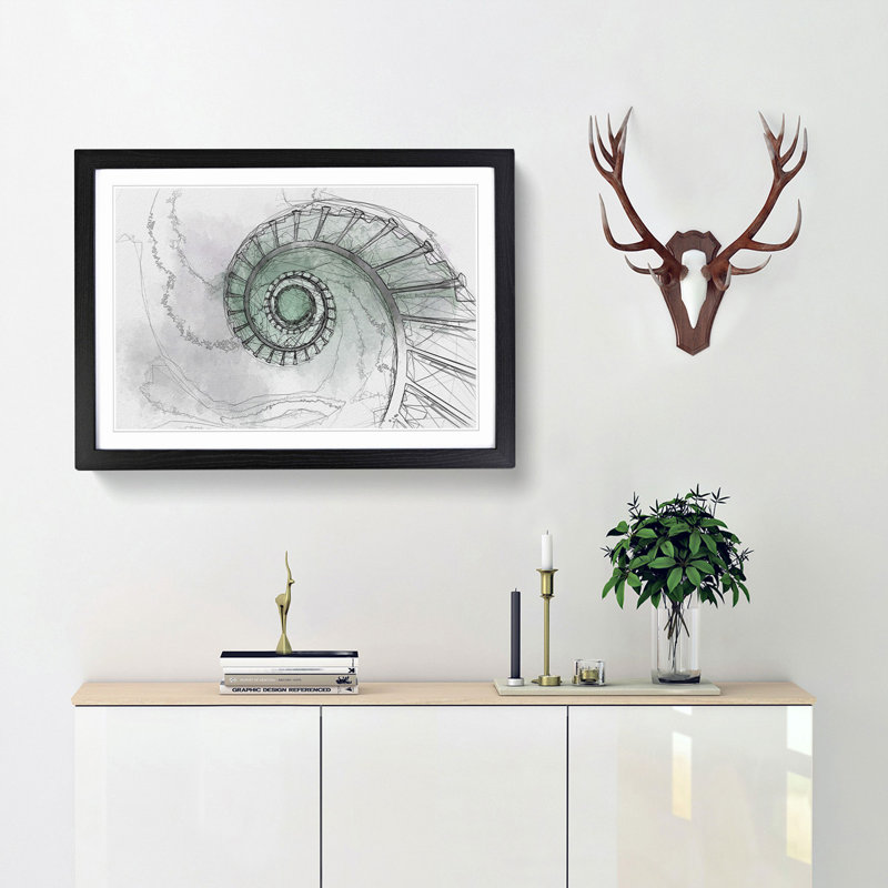 Lighthouse Spiral Staircase in Abstract - Picture Frame Graphic Art Print, 27cm H x 36cm W x 2cm D, Black Framed