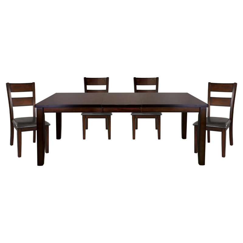 Ensemble de salle à manger à finition cerisier, table en bois à rallonge et 4 chaises d'appoint en similicuir rembourré de style durable