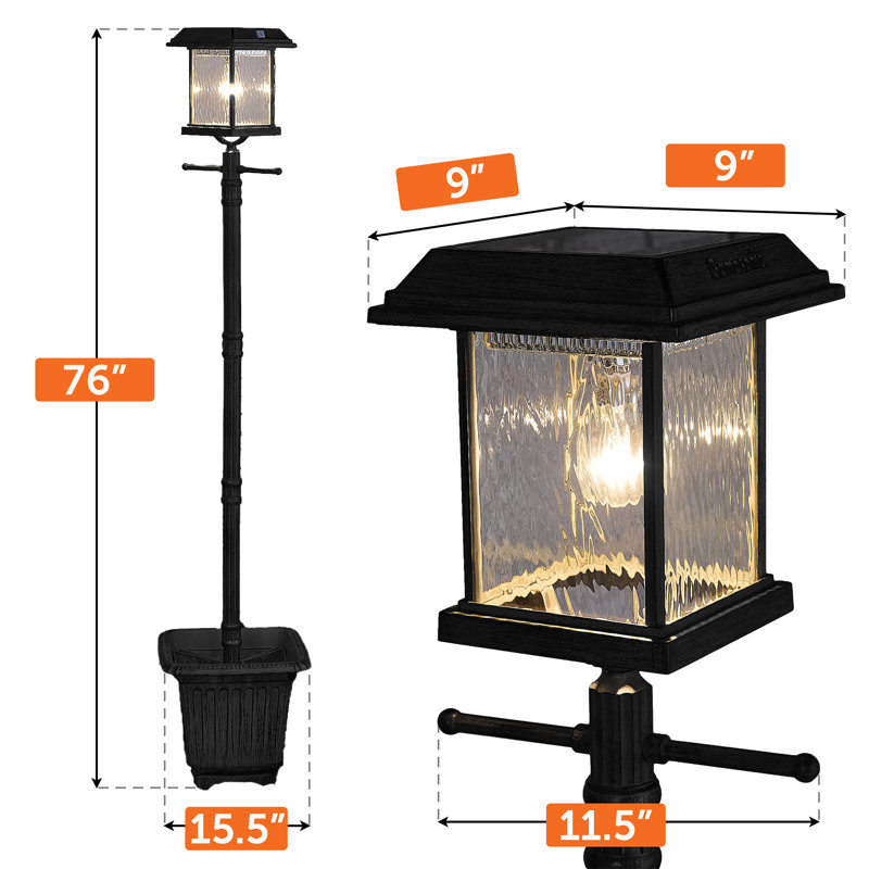 Lampadaire solaire Aspen avec pot de fleurs et ancre Ez, Noir mat