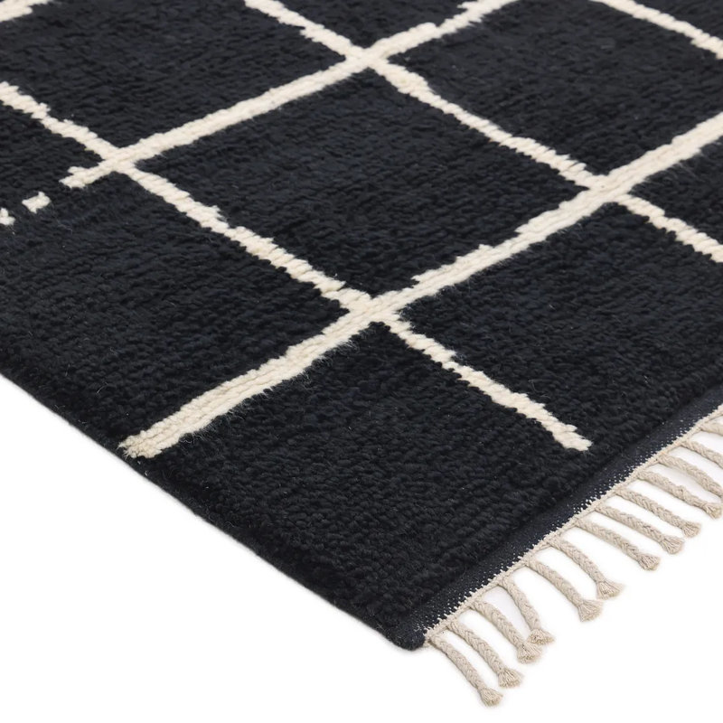 Paris Hand Knotted Area Rug in Black/White, Rectangle 3' x 5'