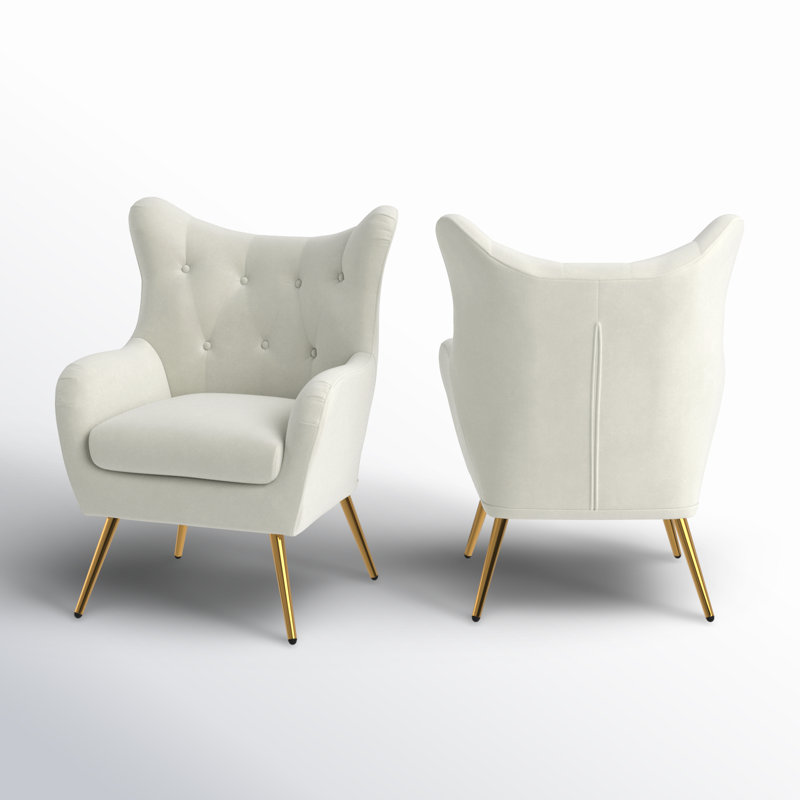 Fauteuil à oreilles 29,25 po Avianna, Velours ivoire