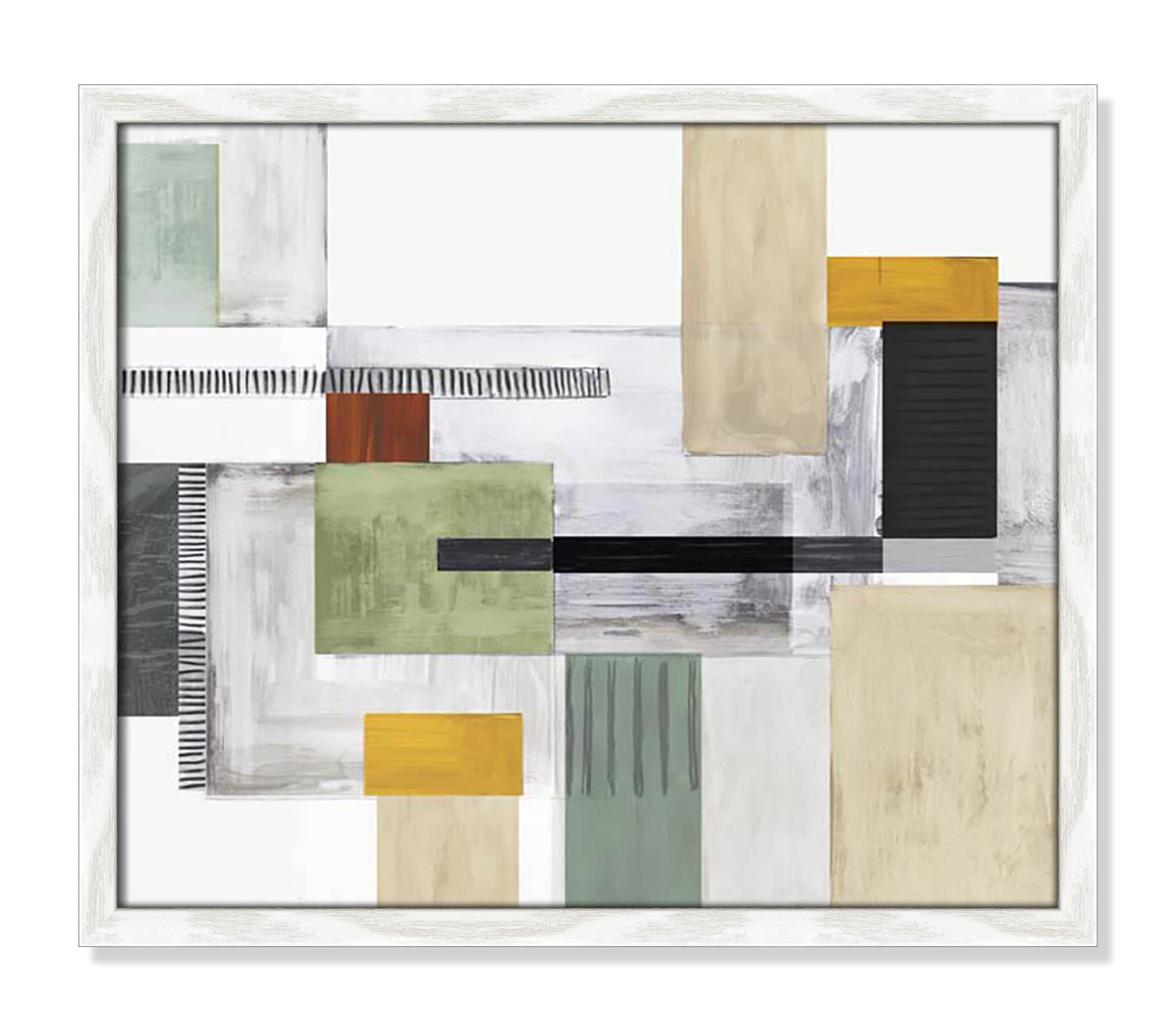 Playful Blocks Print by Tom Reeves, 16" H x 19" W x 0.75" D, White Slim Picture Framed, No Mat