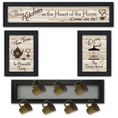 "Kitchen Collection IV" 4-Piece Vignette With 7-Peg Mug Rack By Millwork Engineering, Black Frame