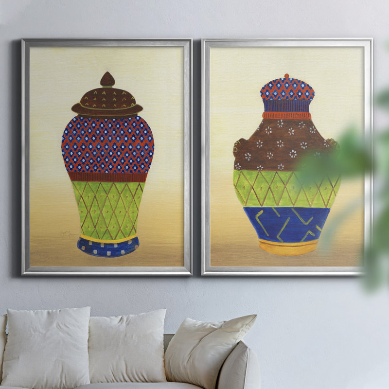 «Marrakech Urn I», ensemble de 2 reproductions d'art, H 22,5 po x l 61 po x P 1,5 po, Toile encadrée argentée, Pas de tapis