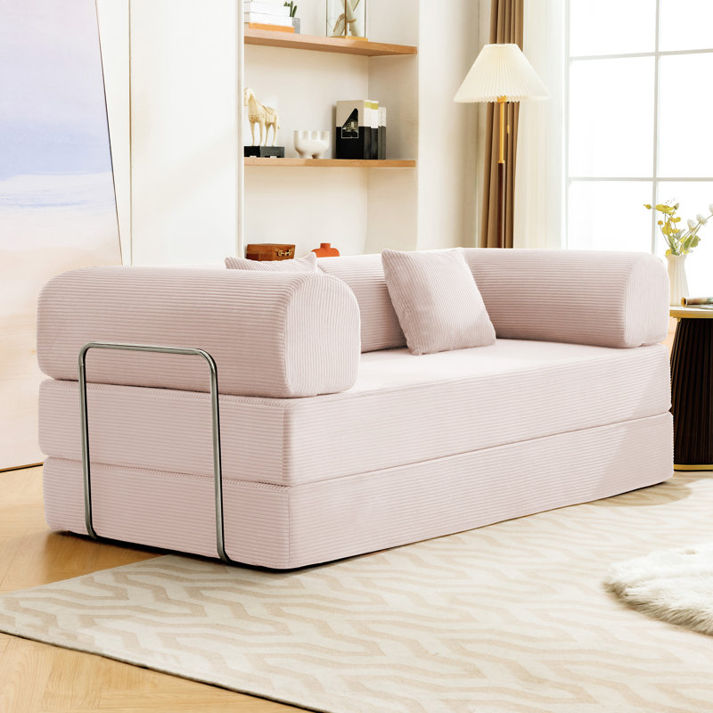 Canapé-lit en velours côtelé Adonia, Beige, H 27,6 po x l 78,7 po x P 36,2 po
