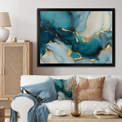Turquoise Gold Infused Marble IV Framed On Canvas Print