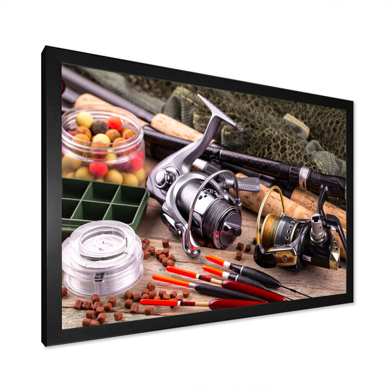 " Fishing Rods And Reels ", Black Picture Frame, 34" H x 44" W x 1.5" D
