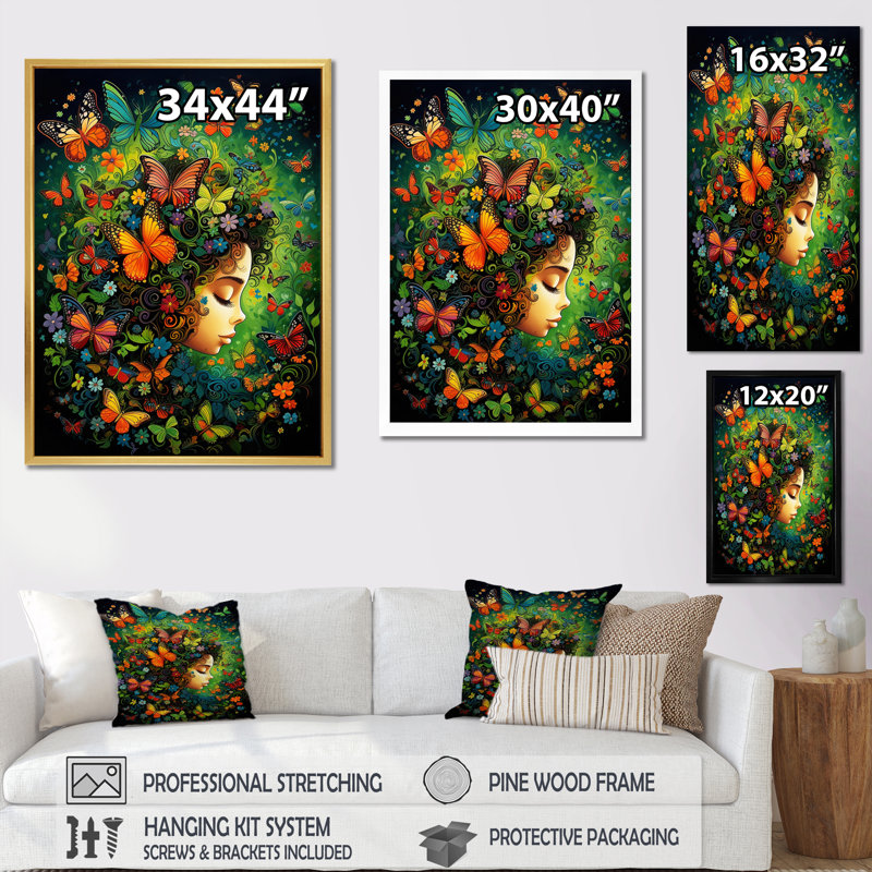 «Intime Butterfly Bliss Girl», reproduction, H 32 po x l 24 po x P 1 po, Cadre flottant noir