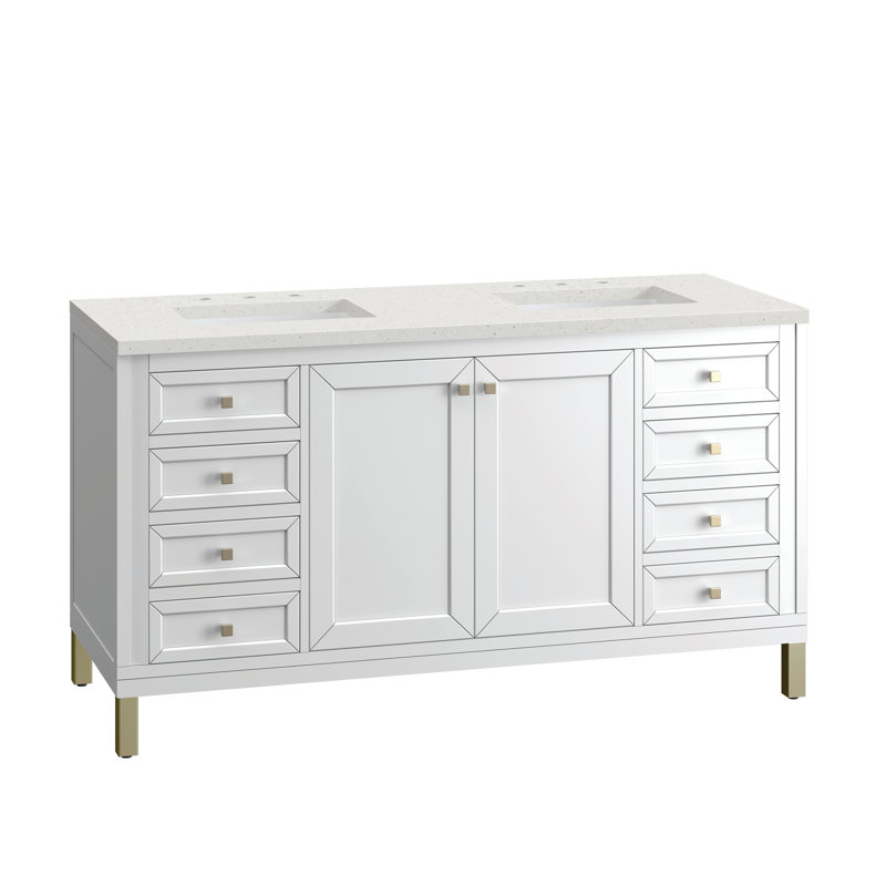 Ensemble de meuble-lavabo double 60 po Chicago, Blanc lustré, Délice de lime, 8 po