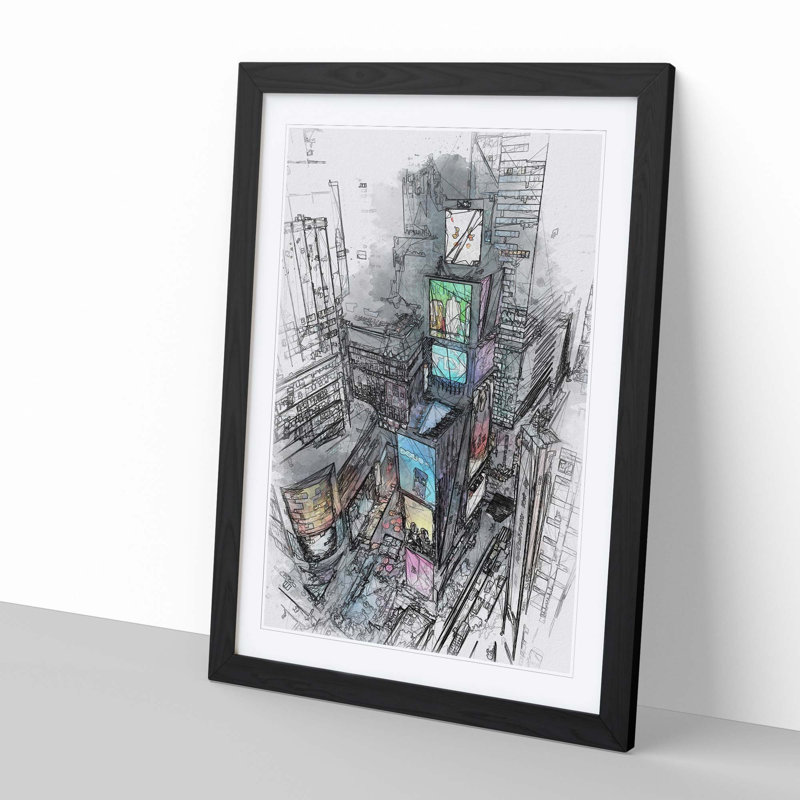 Times Square in New York City in Abstract - Picture Frame Graphic Art Print, Black, 60cm H x 40cm W x 2cm D