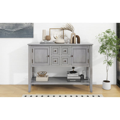 Grande console de rangement rétro Cambridge Series avec quatre petits tiroirs et une tablette inférieure pour les salons, les entrées et les cuisines