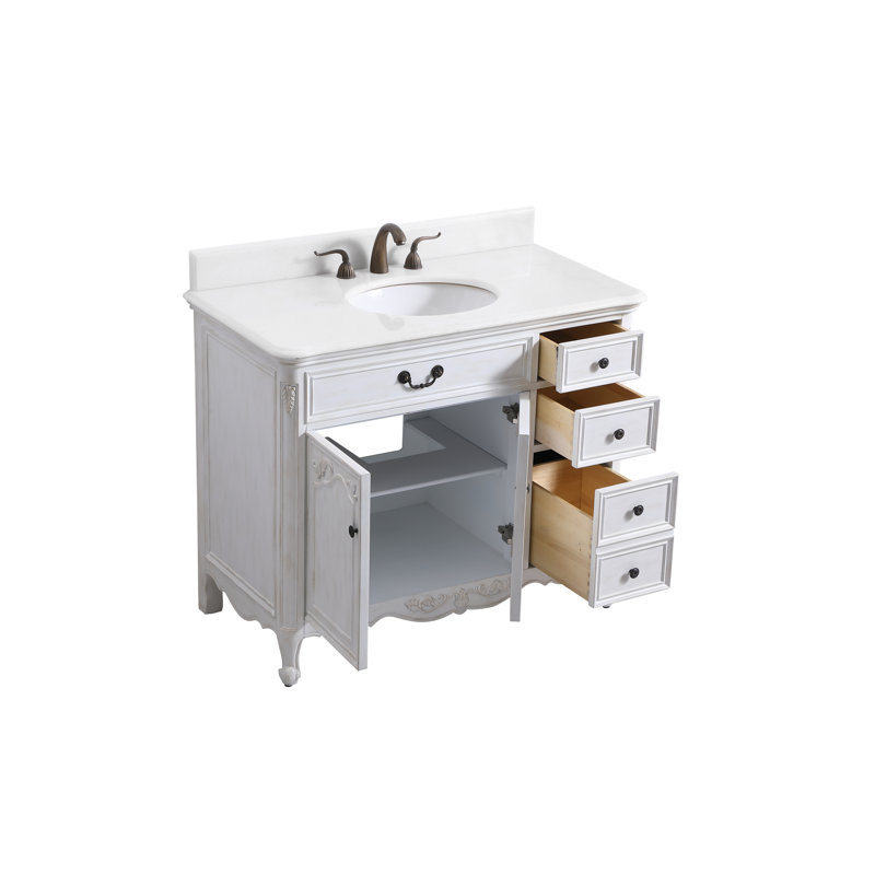 Ensemble de meuble-lavabo simple 42 po Angelique, Blanc antique, Blanc pur