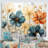 Teal Orange Petal Mosaics I - Abstract Botanicals Wall Art For Living Room-1373377631-1386118337-1404171628