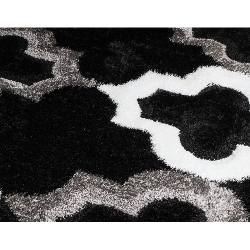 Tapis noir à poils longs Ed Edsonon, Rond 7 pi 7 po