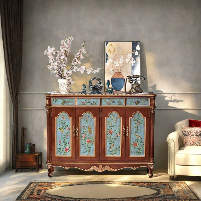 Hand-Painted Retro Art Porch Cabinet 59.1'' Sideboard