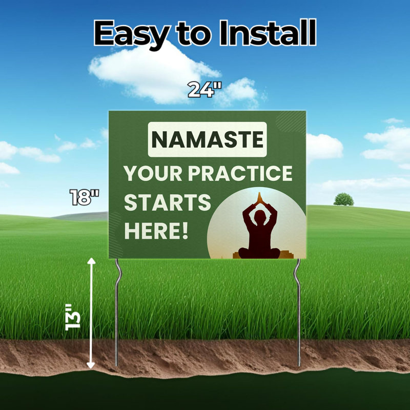 Namaste - Your Practice Starts Here! Yard Sign by DC | 24"x18" Double Sided Yoga Garden Sign with 13” Metal Stakes | Outdoor Signs Waterproof for Lawn, Patio, Sidewalk & House| Set of 2| Made in USA