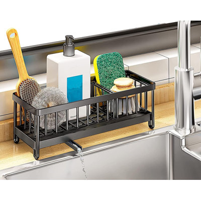 Stainless Steel Kitchen Sink Caddy Organizer With Auto Drain | 2-In-1 Design | Easy Clean & Rust Resistant