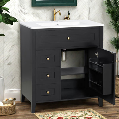 Meuble-lavabo moderne (avec meuble-lavabo et lavabo), salle de bain en panneau de fibres à densité moyenne de 30 po