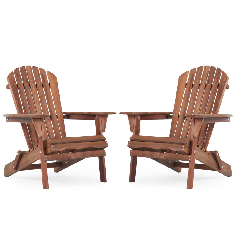 Wooden Outdoor Folding Adirondack Chair Set Of 2 Wood Lounge Patio Chair For Garden, Natural/Light Brown