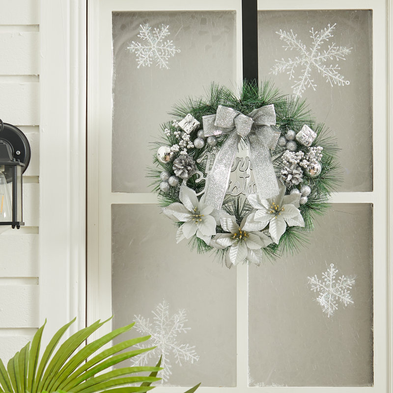 Elegant Christmas Wreath with Mixed Decorations, Silver
