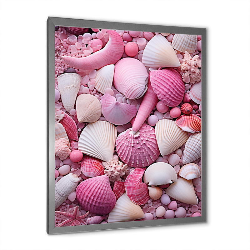 Coquillage rose sur la plage sur toile, H 20 po x l 12 po x P 1 po, Cadre photo argenté