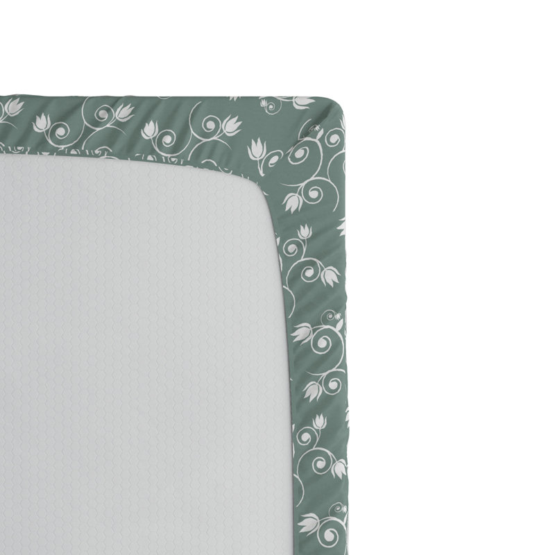 Full Dark Green and White Floral Microfiber Fitted Sheet