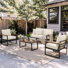 Ensemble de conversation extérieur 4 pièces pour patio avec cadre en acier robuste et assises profondes