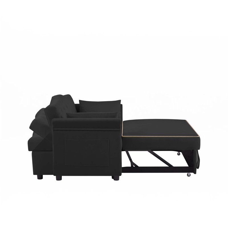 Velvet Sleeper Sofa Bed, Black