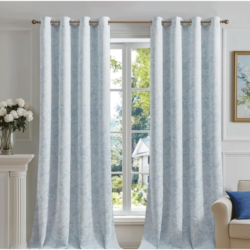 2Pcs 72in Floral Jacquard Blackout Eyelet Curtains, Thermal Room Darkening Drapes
