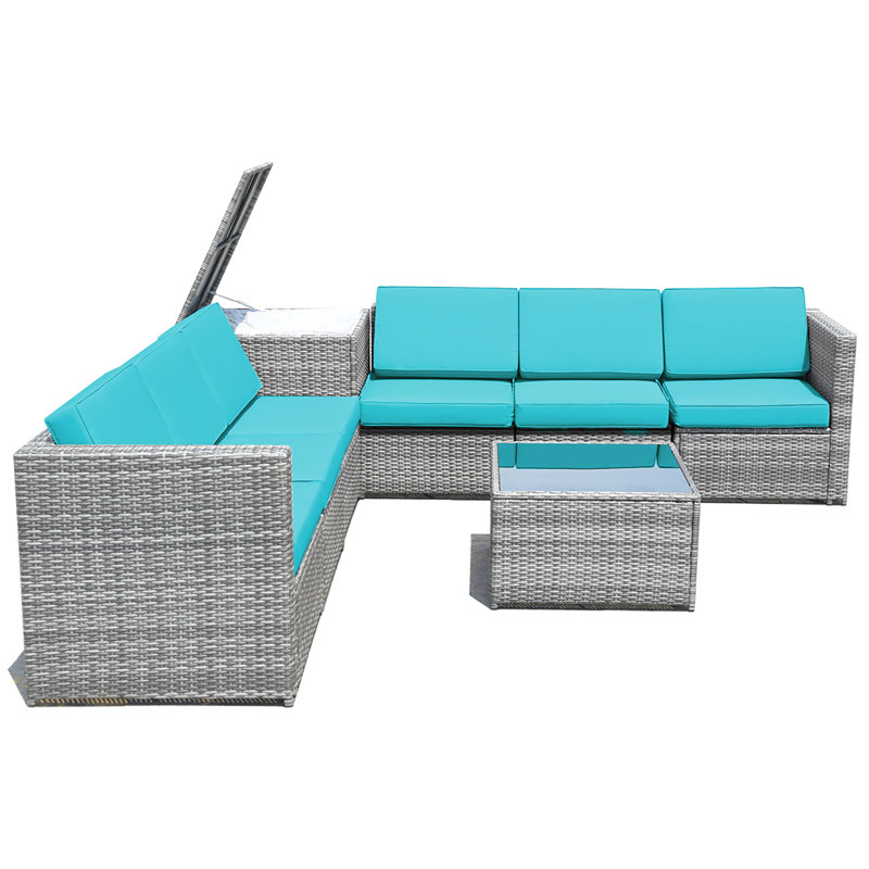 Burand 6 - Person Patio Conversation Set with Cushions, Turquoise