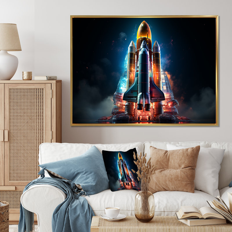Lancement de la Navette Spatiale Blastoff III sur toile, Cadre flottant doré, H 12 po x l 20 po x P 1 po