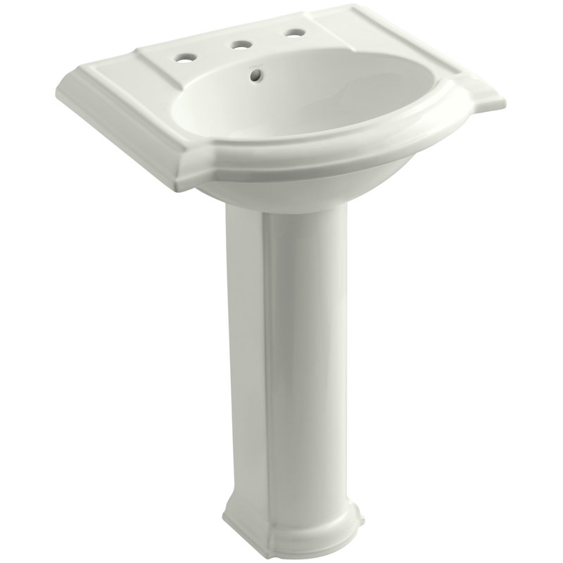 Devonshire Ceramic 25" Pedestal Bathroom Sink with Overflow, Dune, Widespread Faucet