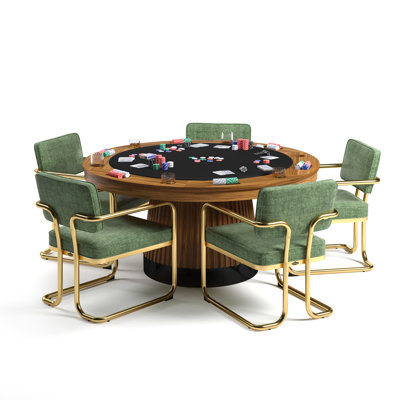 Prohibition Series 60" Poker Table With Five Prohibition Dining Chairs By RAM Game Room