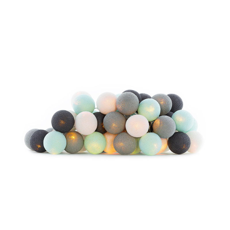 149'' Globe String Lights, Black/Mint/White, 3" H x 290" L x 5" D, 50 Lights