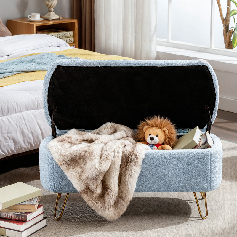 Banc de rangement avec repose-pieds Modern End, Bleu frais