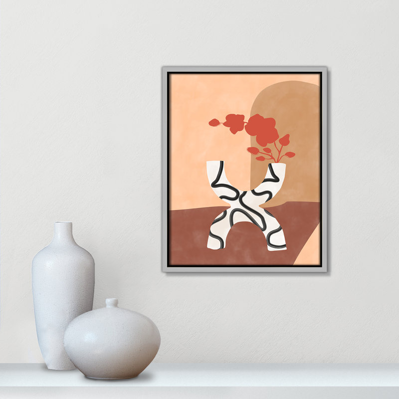 «Curved Elegance Print» par Ristova, L 12,5 po x H 15,5 po, Toile avec cadre, Flottant argent