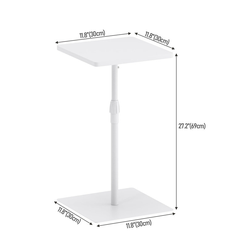 27.2"H Adjustable Height Pedestal Side Table, White, White, White