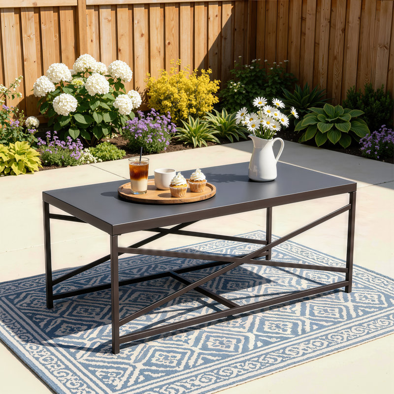 Rectangular Outdoor Dining Table with Aluminum Frame - Weather-Resistant Patio Table, Brown