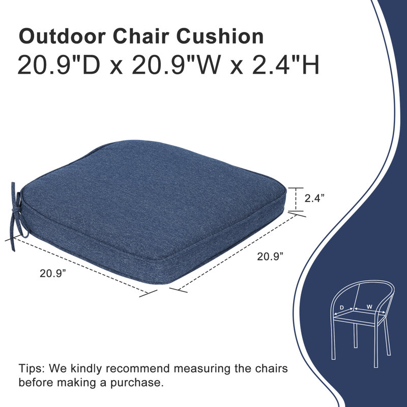 Outdoor Chair Seat Cushion, Navy Blue, 21" W x 21" D