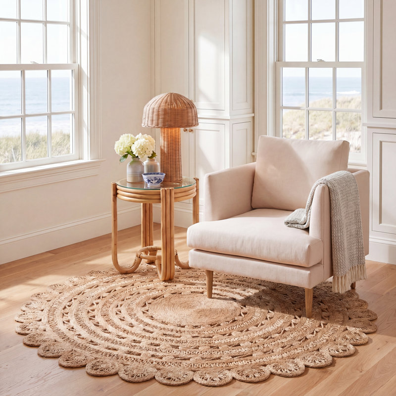 Salerna Hand Woven Jute Solid Color Rug, Round 6'